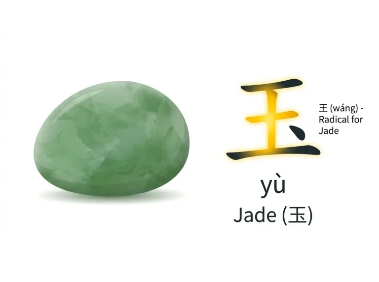 Jade stone illustration showing the jade radical in the Chinese character yu meaning jade